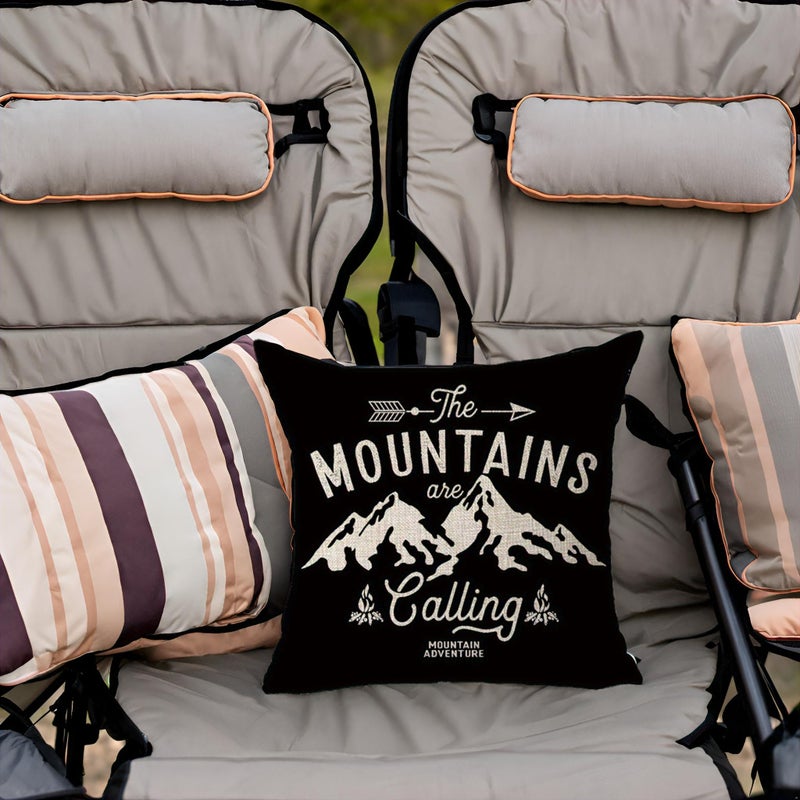 FELENIW The Mountains are Calling Adventure Arrow Campfire Outdoor Adventure Mountain Forest Trees Throw Pillow Cover Cushion Case Cotton Linen Material Decorative 18X18 inches - Image 3